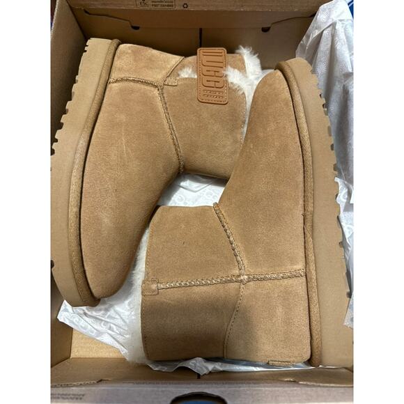 NEW UGG Mini Bailey Logo Strap Boots Chestnut Sz 7 Women's Fur 1123621 - Picture 5 of 6